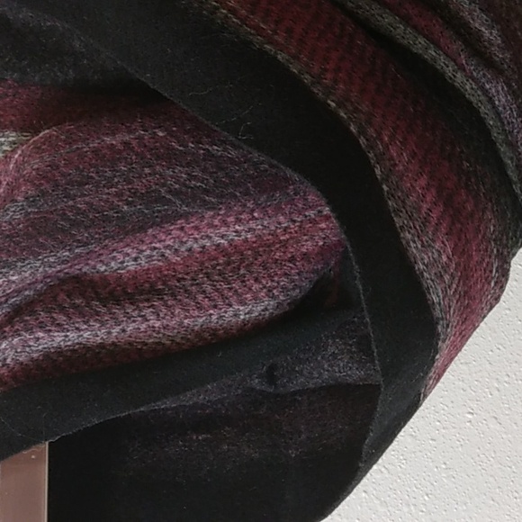 Large Striped Black Gray and Purple Fringe Scarf - Picture 6 of 9